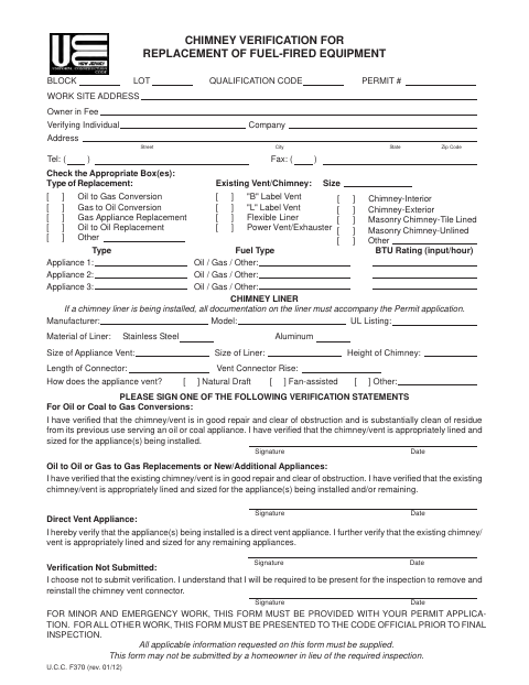 First page of the Chimney Verification for Replacement of Fuel-Fired Equipment