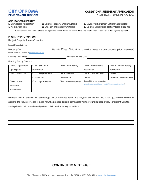 First page of the Conditional Use Permit Application