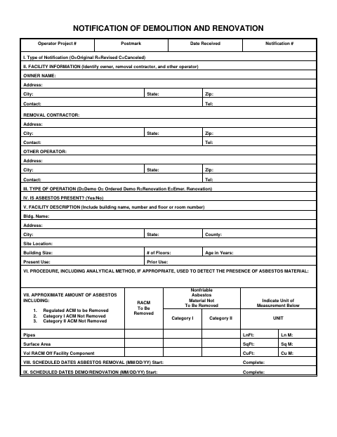 First page of the Notification of Demolition and Renovation