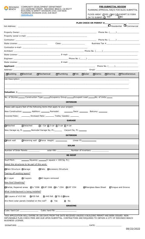 First page of the Permit Application