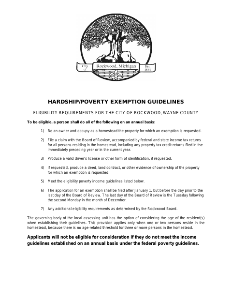 First page of the Hardship/Poverty Exemption Application