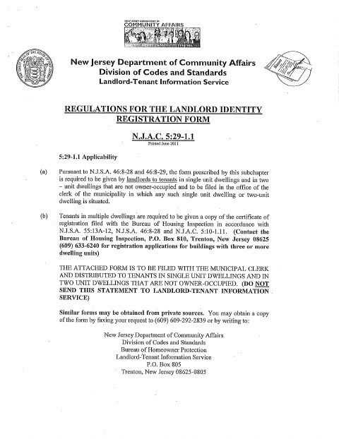 First page of the Landlord Identity Registration Form