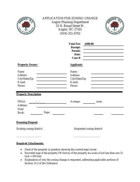 First page of the Application for Zoning Change