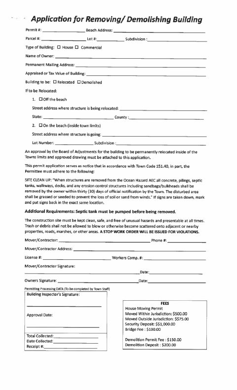 First page of the Demolition Permit Application and Statement