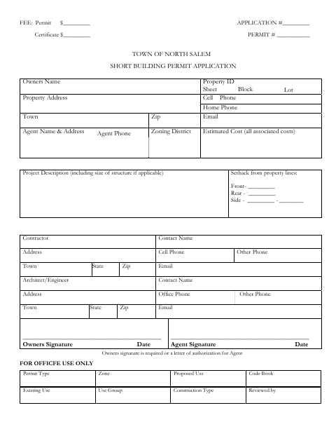 First page of the Short Building Permit Application