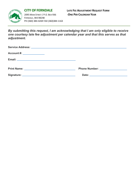 First page of the Late Fee Adjustment Request Form
