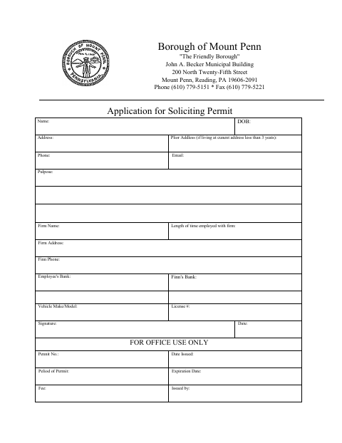 First page of the Application for Soliciting Permit