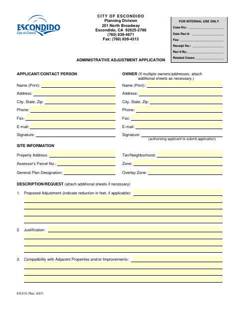 First page of the Administrative Adjustment Application