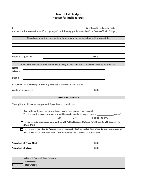 First page of the Request Form for Public Documents