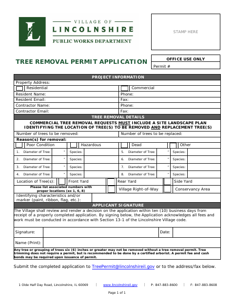 First page of the Tree Removal Permit Application