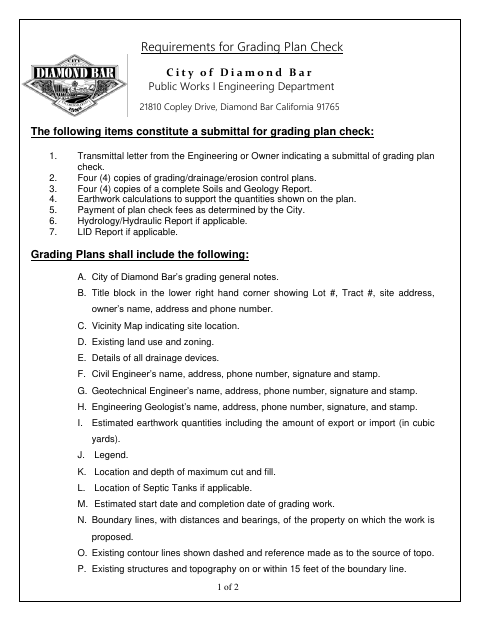First page of the Grading Permit Application