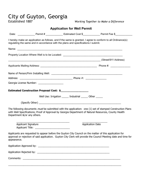 First page of the Well Permit Application