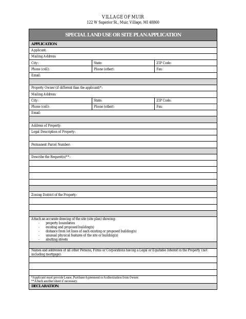 First page of the Special Land Use or Site Plan Application