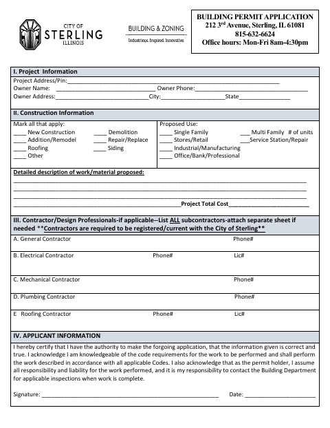 First page of the Building Permit Application