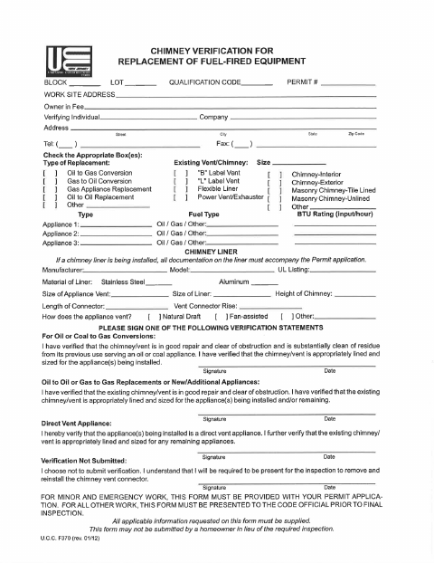 First page of the Chimney Verification