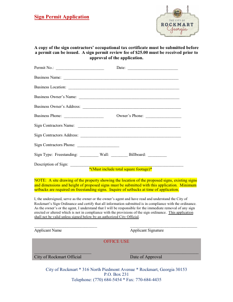 First page of the Sign Permit Application