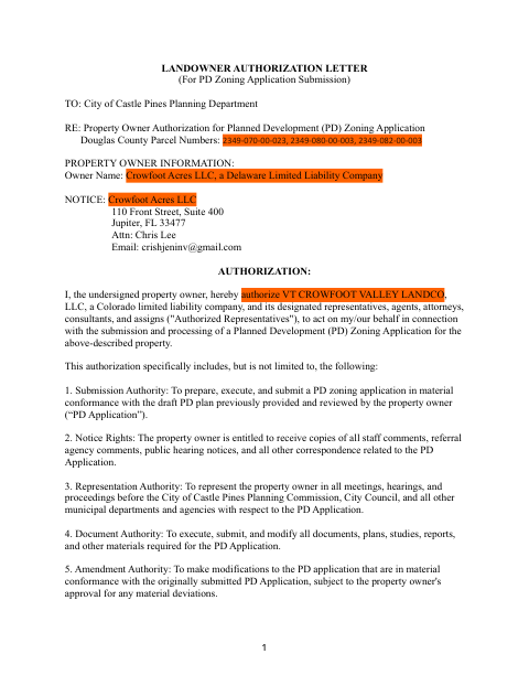 First page of the Landowner Authorization Letter