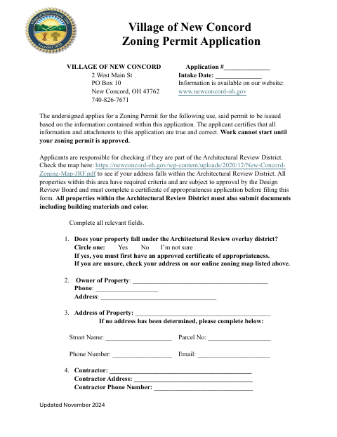 First page of the Zoning Permit Application