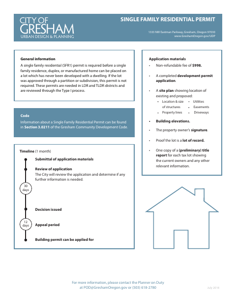 First page of the Single Family Residential Permit