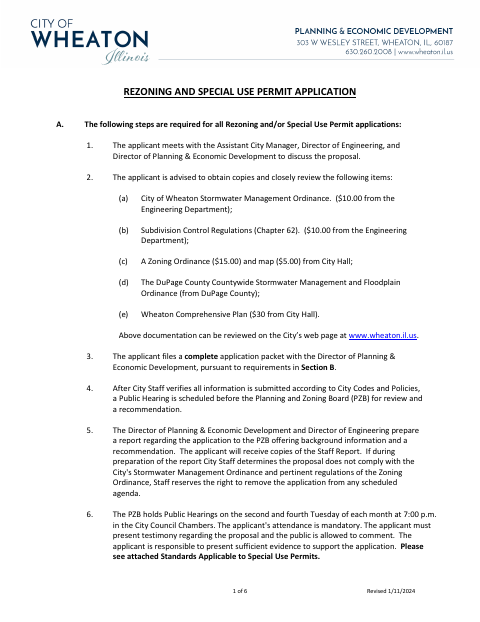 First page of the Rezoning and Special Use Permit Application