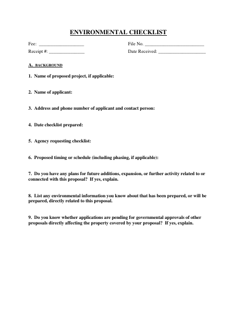 First page of the SEPA Environmental Checklist