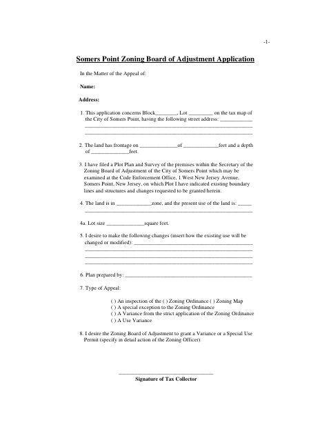 First page of the Zoning Board of Adjustment Application