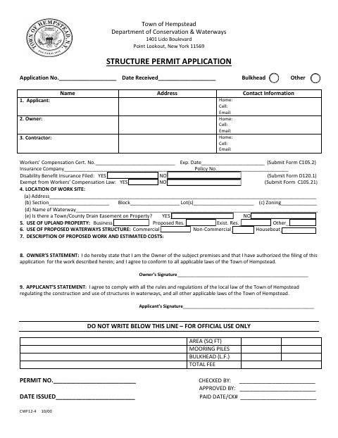 First page of the Structure Permit Application (Bulkhead)