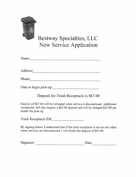 First page of the Trash Service Application