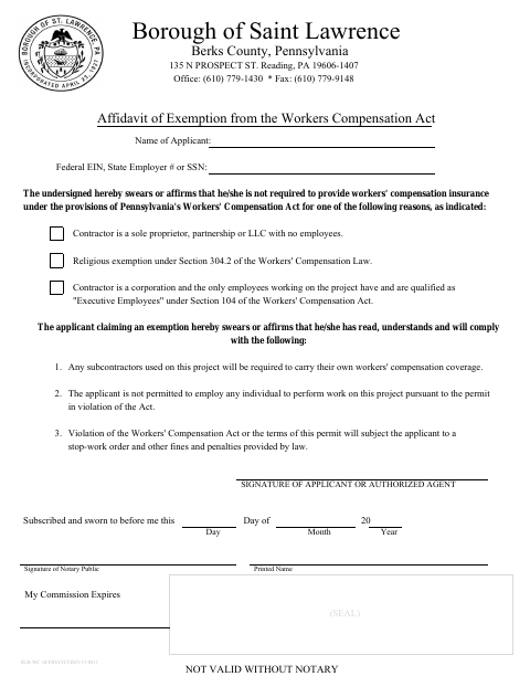 First page of the Workers’ Compensation Exemption Affidavit