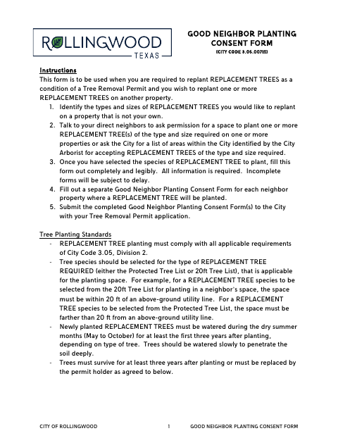 First page of the Good Neighbor Planting Consent Form