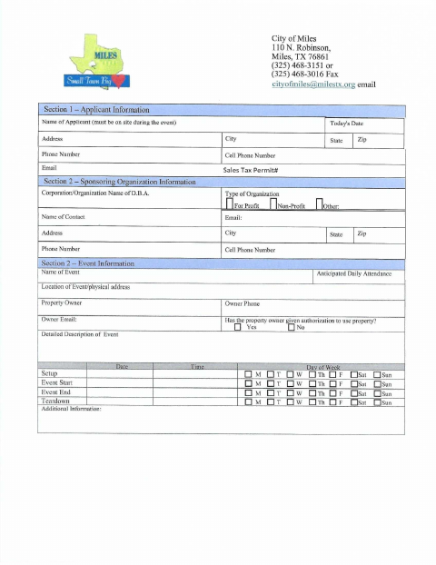First page of the Special Event Permit Application