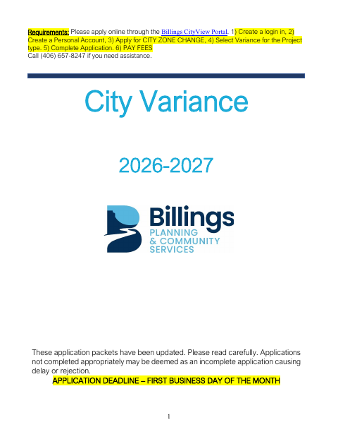 First page of the Variance Application