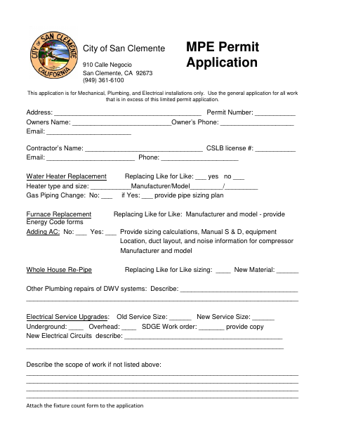 First page of the MPE Permit Application