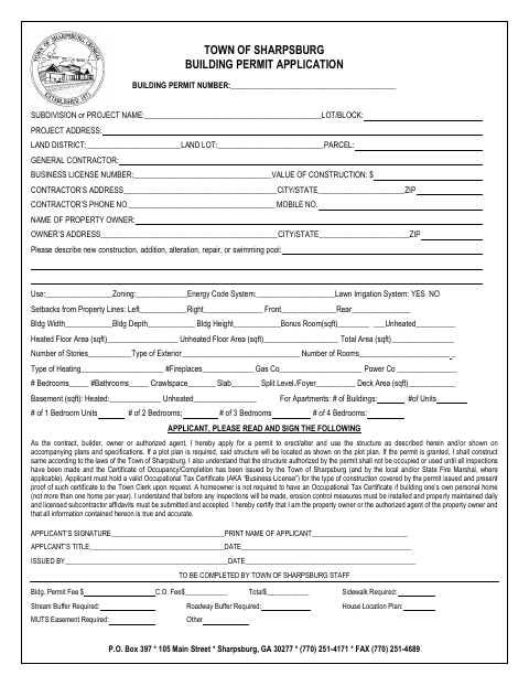 First page of the Building Permit Application