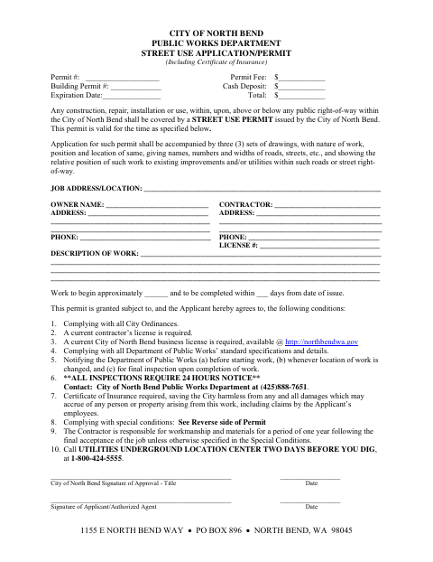 First page of the Street Use Application/Permit