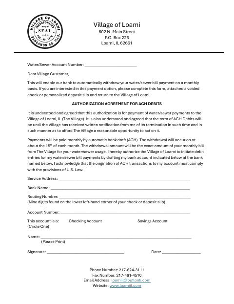 First page of the Automatic Payment Authorization Form