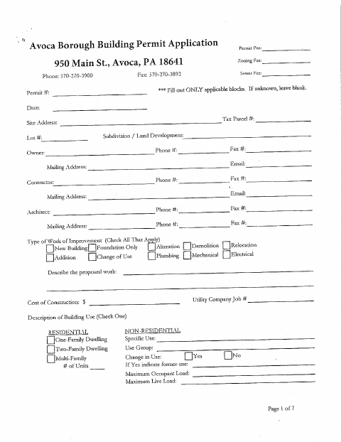 First page of the Building Permit Application