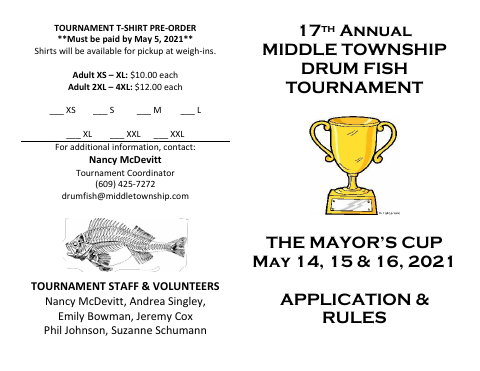First page of the Drum Fish Tournament Application and Rules