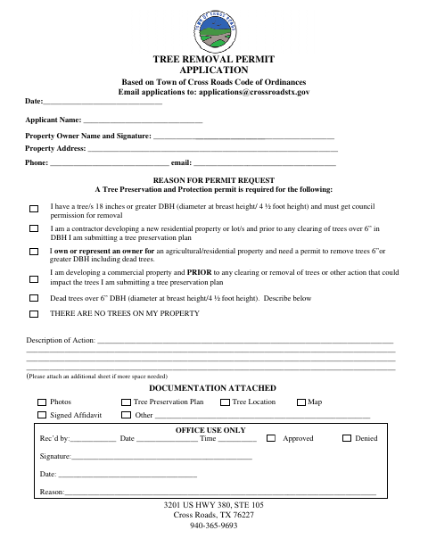 First page of the Tree Removal Permit Application