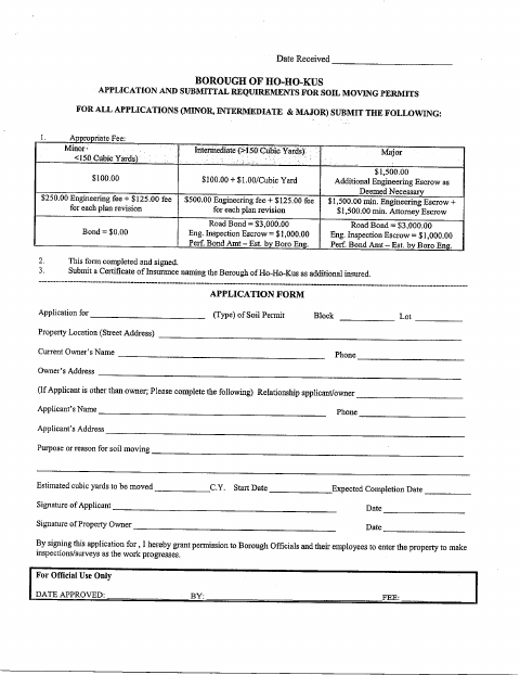 First page of the Soil Moving Application