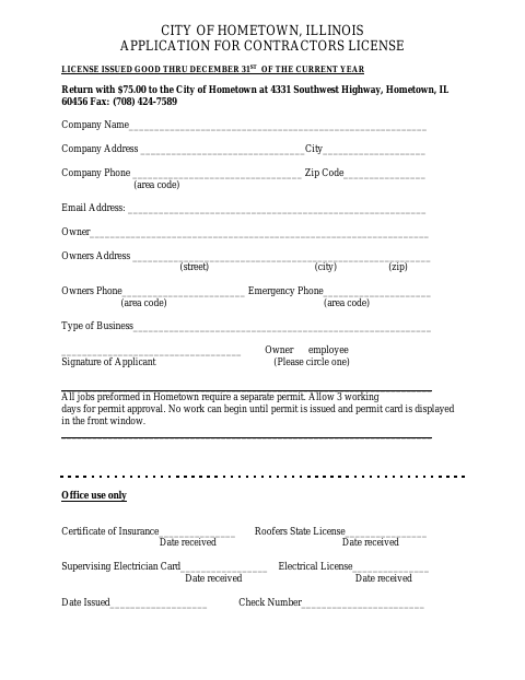 First page of the Application for Contractors License
