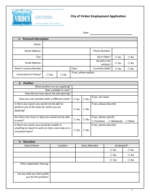 First page of the Employment Application