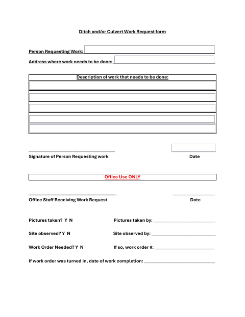 First page of the Ditch and/or Culvert Work Request Form