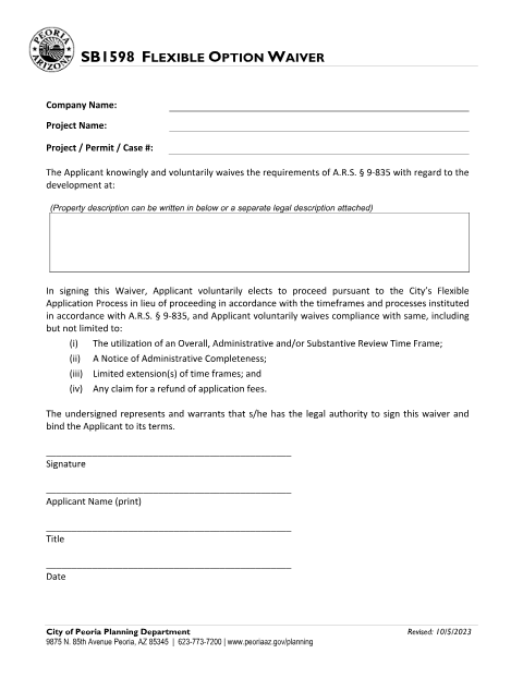 First page of the SB1598 Flexible Option Waiver