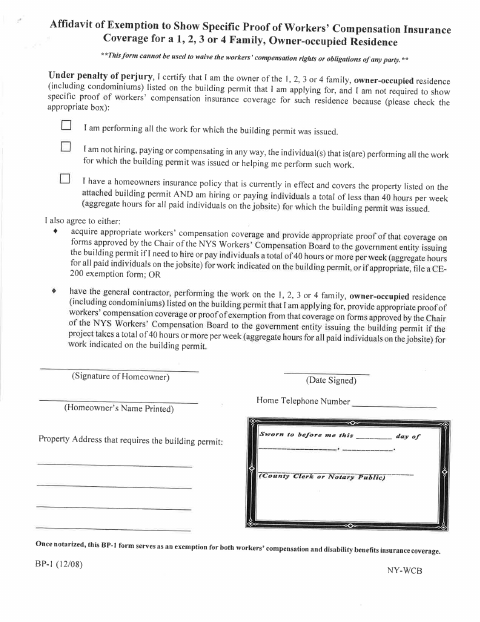 First page of the Workers’ Compensation Exemption Affidavit
