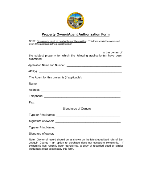 First page of the Property Owner & Agent Authorization Form