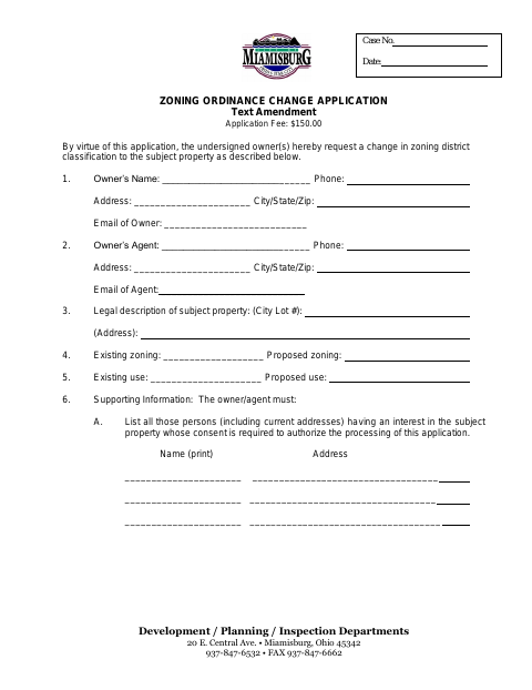 First page of the Zoning Ordinance Text Amendment Application