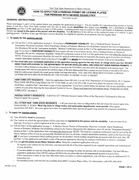 First page of the Accessible Parking Permit Application