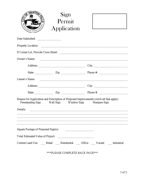 First page of the Sign Permit Application