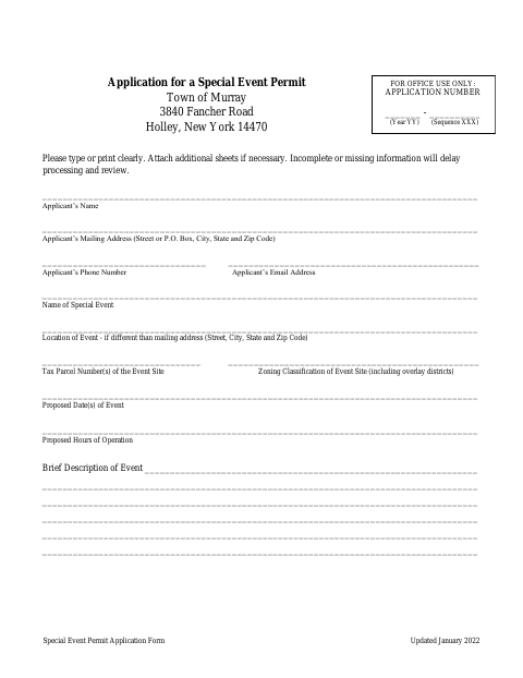 First page of the Special Event Permit Application Form